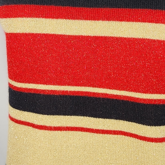 Sag Harbor Red Black Gold Stripe Sparkly Mock Turtleneck Sleeveless Top Size MP - Picture 3 of 8